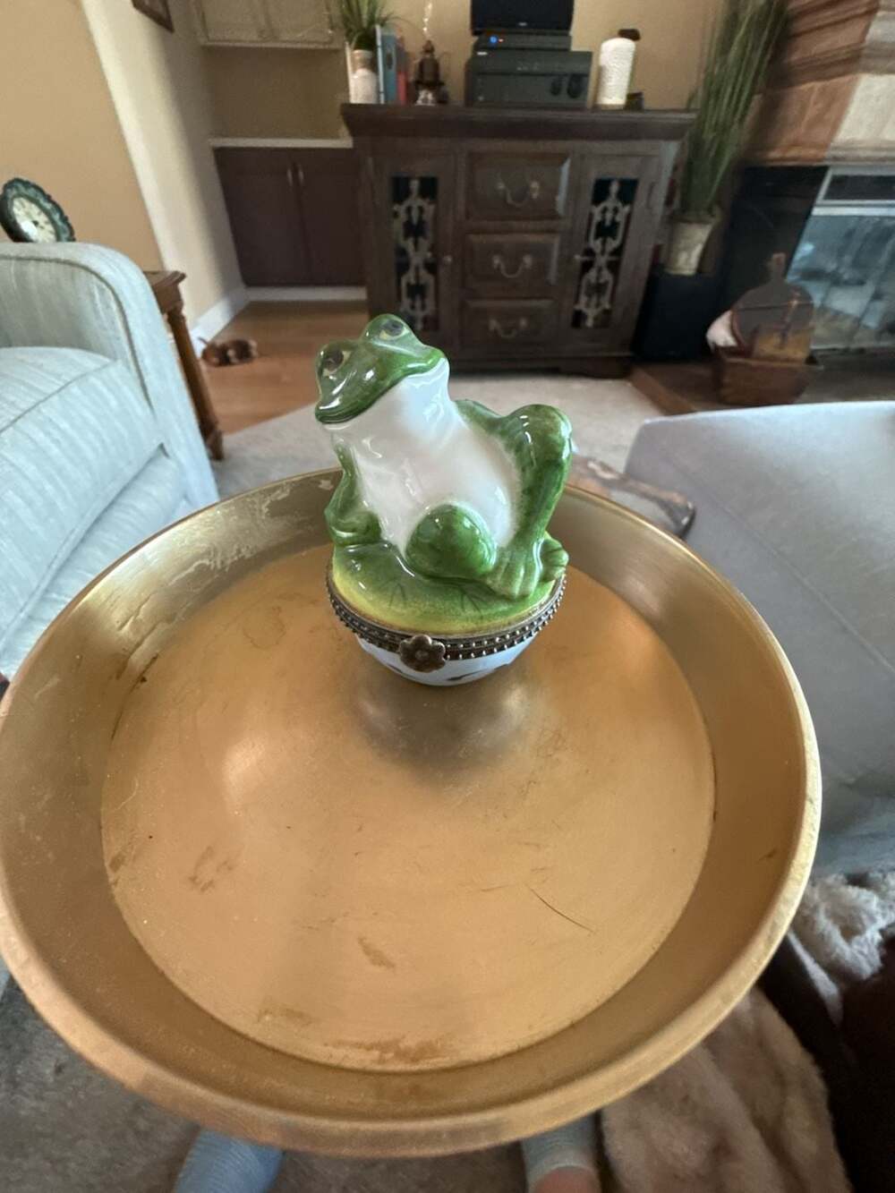 Porcelain Frog Trinket Box Hinged Lily Pad